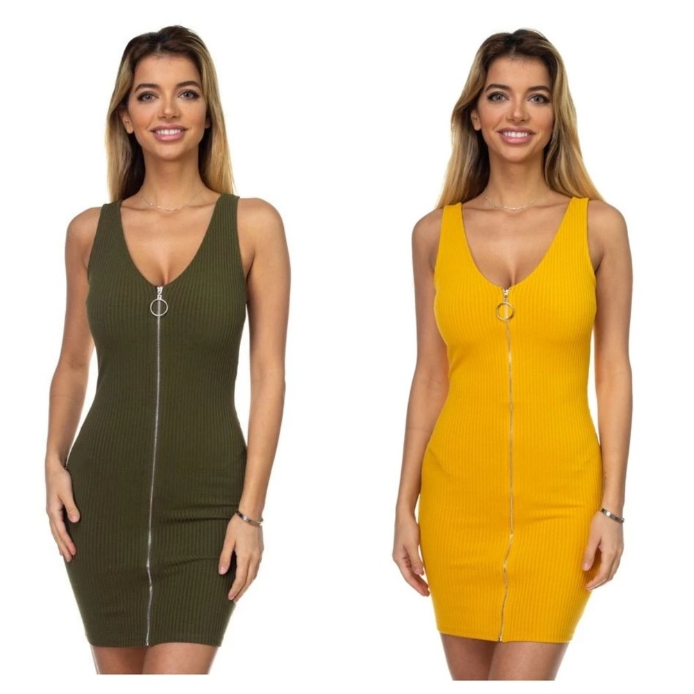 O-ring Front Zipper Up Mini Dress
